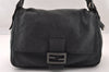 Authentic FENDI Mamma Baguette Shoulder Hand Bag Cotton Leather Gray 3603I
