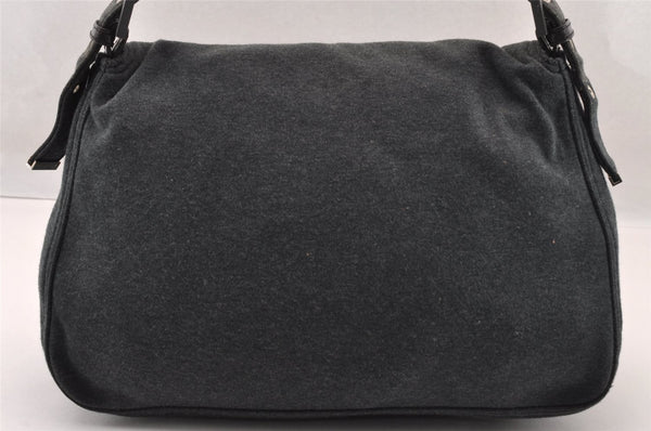 Authentic FENDI Mamma Baguette Shoulder Hand Bag Cotton Leather Gray 3603I