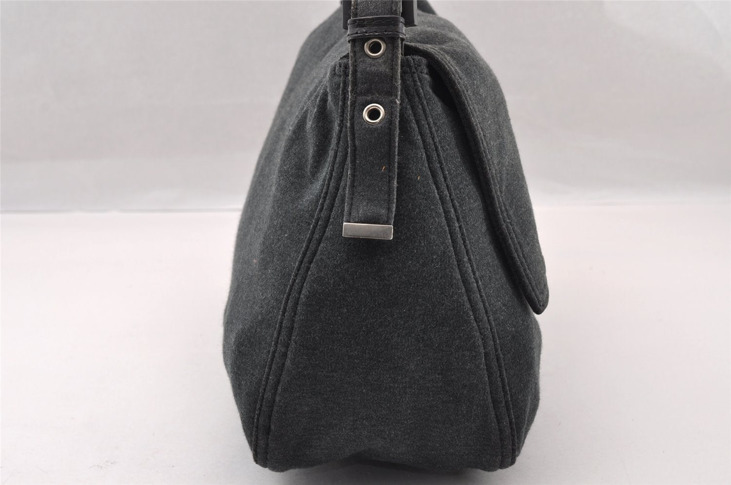 Authentic FENDI Mamma Baguette Shoulder Hand Bag Cotton Leather Gray 3603I