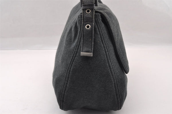 Authentic FENDI Mamma Baguette Shoulder Hand Bag Cotton Leather Gray 3603I