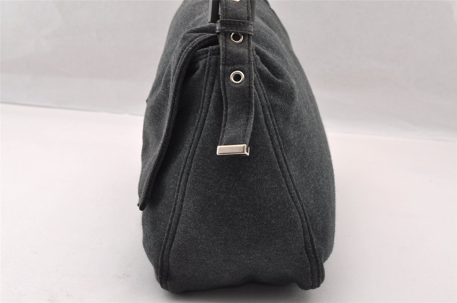 Authentic FENDI Mamma Baguette Shoulder Hand Bag Cotton Leather Gray 3603I