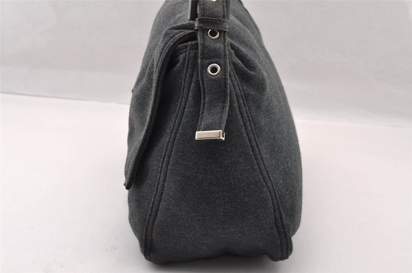 Authentic FENDI Mamma Baguette Shoulder Hand Bag Cotton Leather Gray 3603I