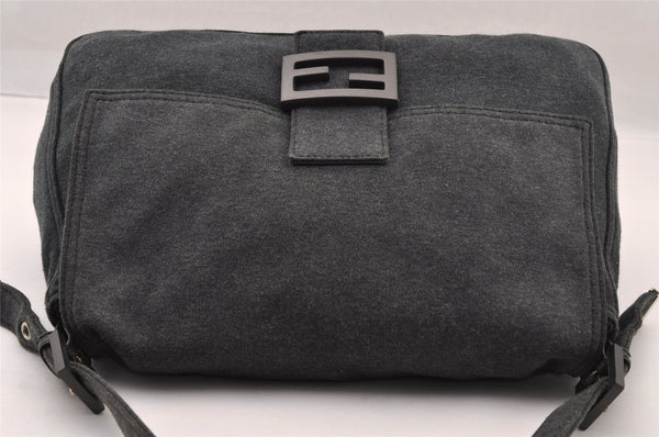 Authentic FENDI Mamma Baguette Shoulder Hand Bag Cotton Leather Gray 3603I