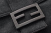Authentic FENDI Mamma Baguette Shoulder Hand Bag Cotton Leather Gray 3603I