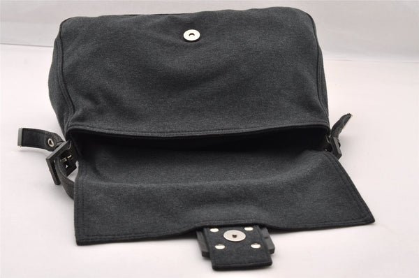 Authentic FENDI Mamma Baguette Shoulder Hand Bag Cotton Leather Gray 3603I