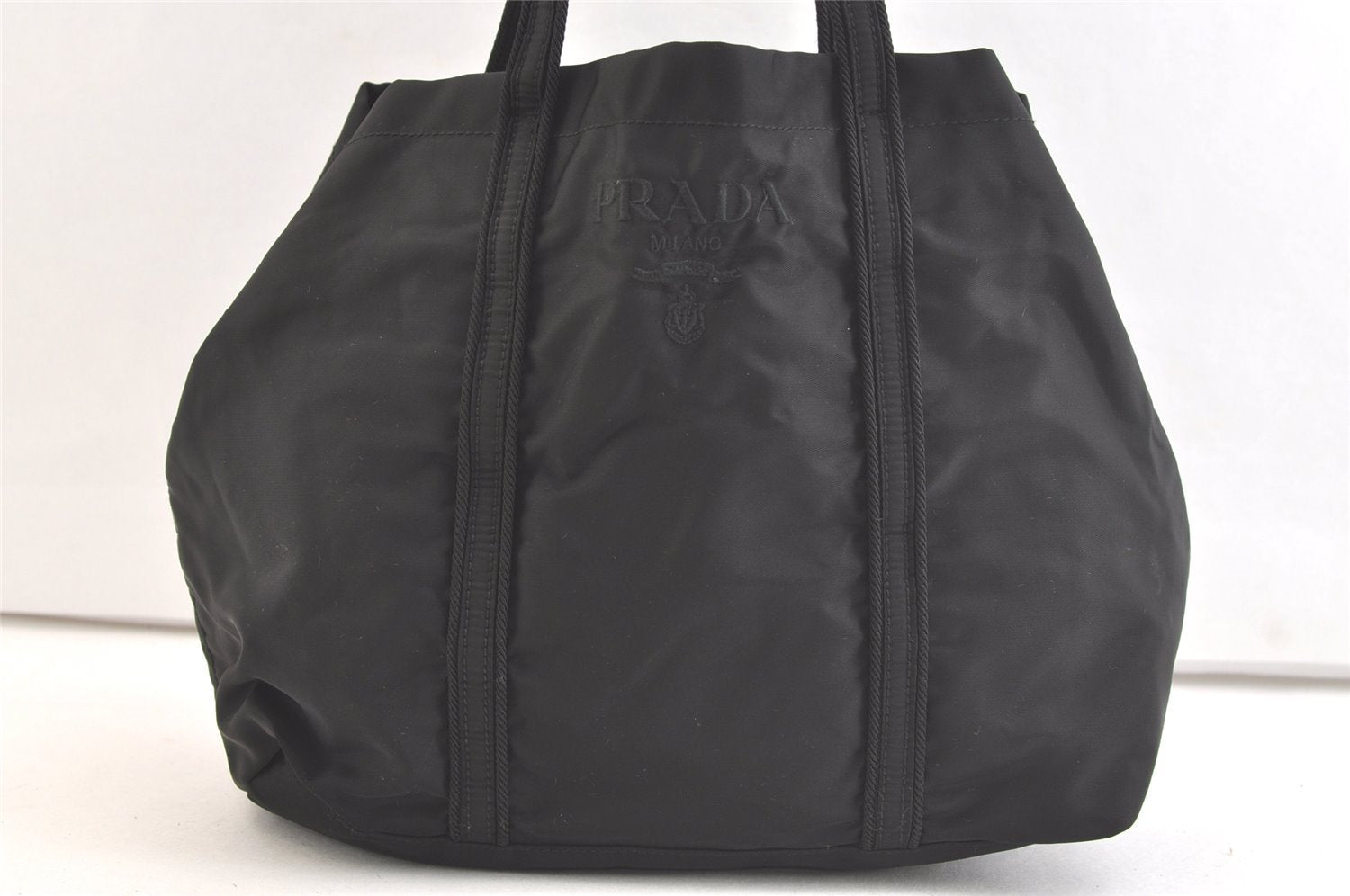 Authentic PRADA Nylon Tessuto Vintage Logo Tote Hand Bag Black 3605K