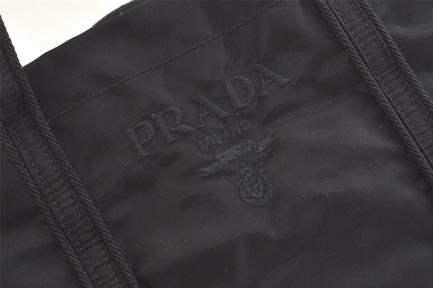 Authentic PRADA Nylon Tessuto Vintage Logo Tote Hand Bag Black 3605K