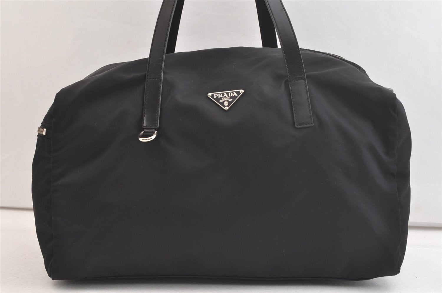 Authentic PRADA Vintage Nylon Tessuto Leather Hand Boston Bag Black Junk 3606K