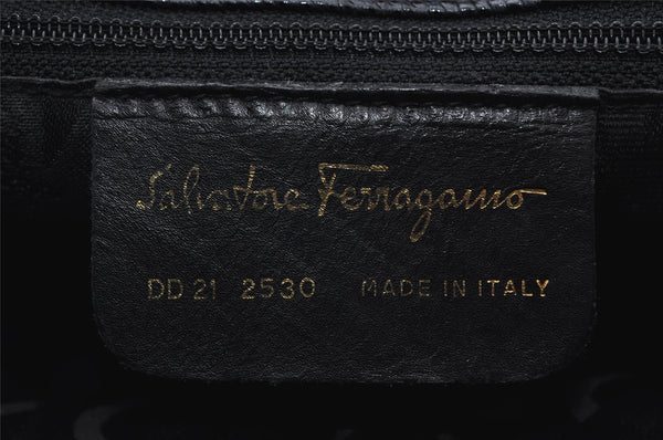 Authentic Salvatore Ferragamo Vara Shoulder Tote Bag Leather Navy Blue 3607I