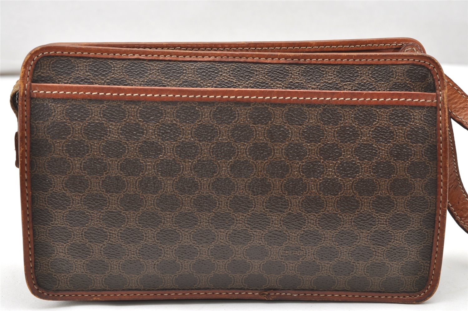 Authentic CELINE Macadam Blason Pattern Clutch Hand Bag PVC Leather Brown 3607K
