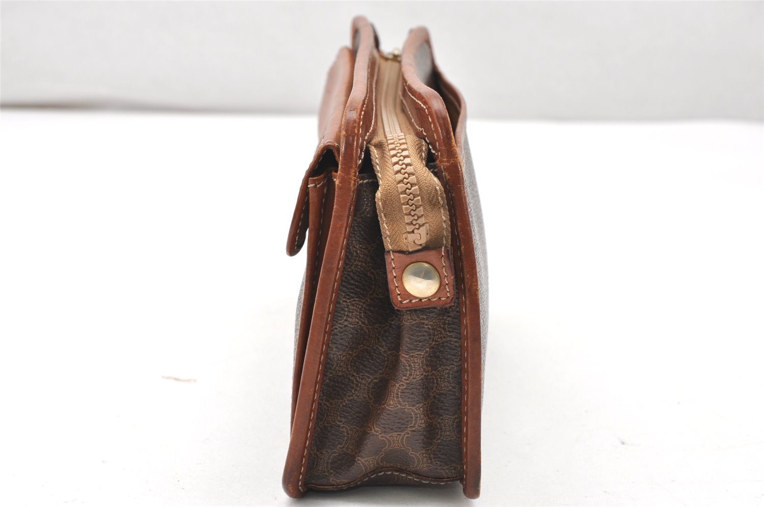 Authentic CELINE Macadam Blason Pattern Clutch Hand Bag PVC Leather Brown 3607K