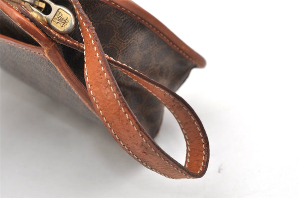 Authentic CELINE Macadam Blason Pattern Clutch Hand Bag PVC Leather Brown 3607K
