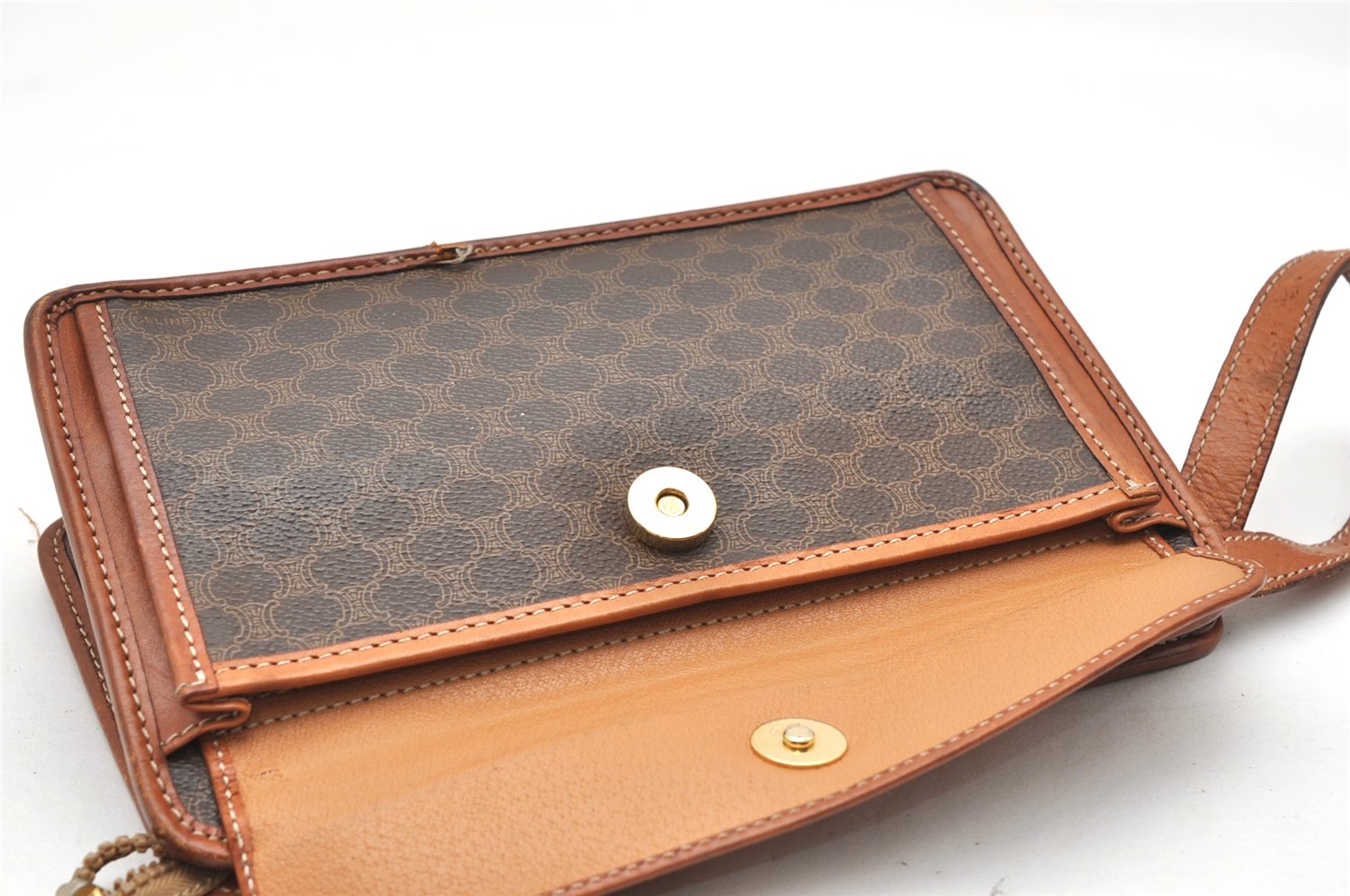 Authentic CELINE Macadam Blason Pattern Clutch Hand Bag PVC Leather Brown 3607K
