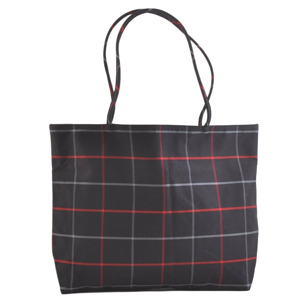 Authentic BURBERRY Vintage Check Shoulder Tote Bag Nylon Navy Blue 3608K