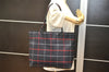 Authentic BURBERRY Vintage Check Shoulder Tote Bag Nylon Navy Blue 3608K