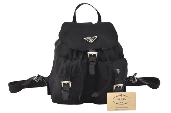 Authentic PRADA VELA Nylon Tessuto Leather Backpack Purse B6677 Black 3610K