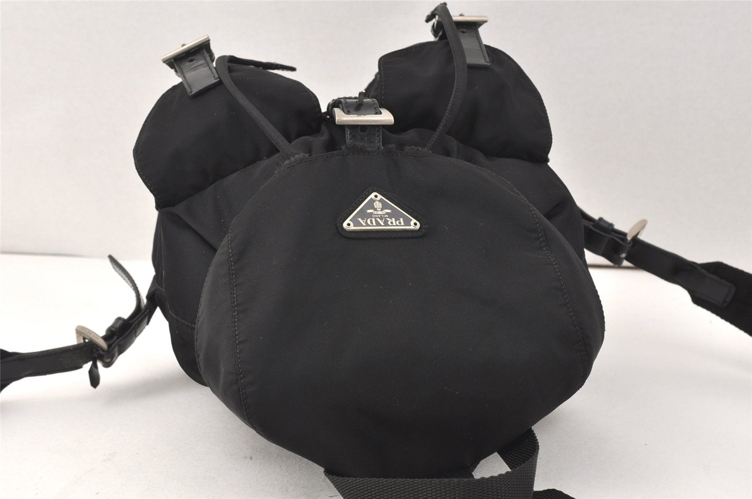 Authentic PRADA VELA Nylon Tessuto Leather Backpack Purse B6677 Black 3610K