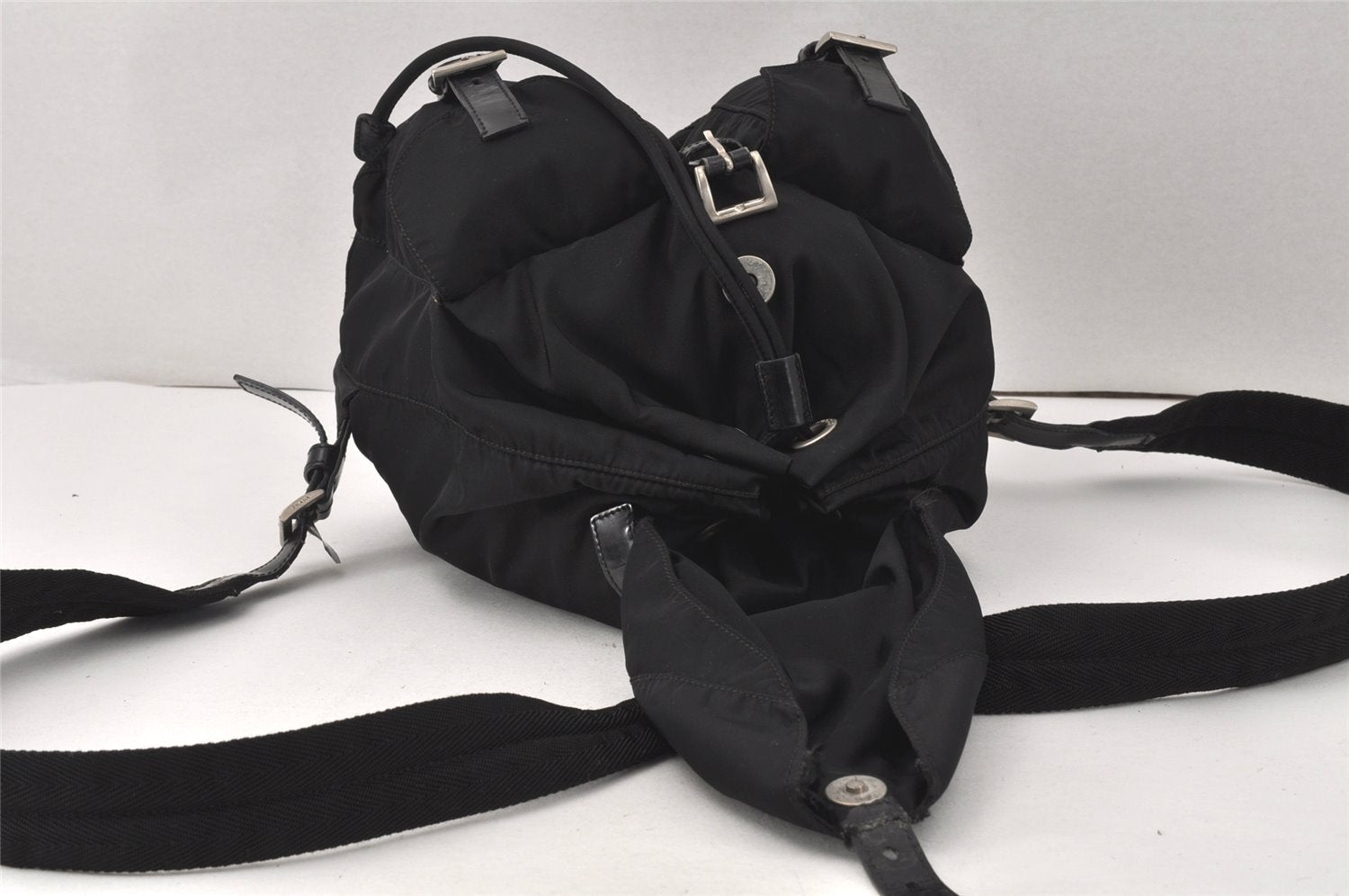 Authentic PRADA VELA Nylon Tessuto Leather Backpack Purse B6677 Black 3610K