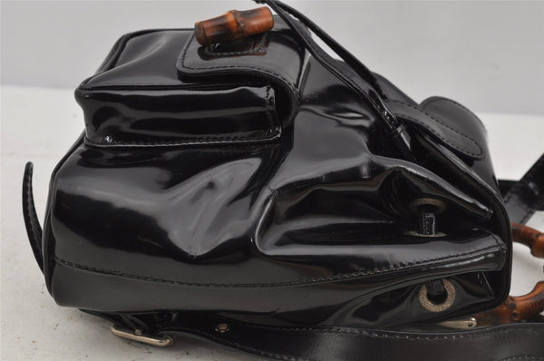 Authentic GUCCI Vintage Bamboo Backpack Purse Enamel Black 3613J