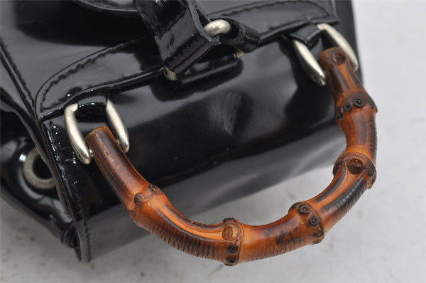Authentic GUCCI Vintage Bamboo Backpack Purse Enamel Black 3613J