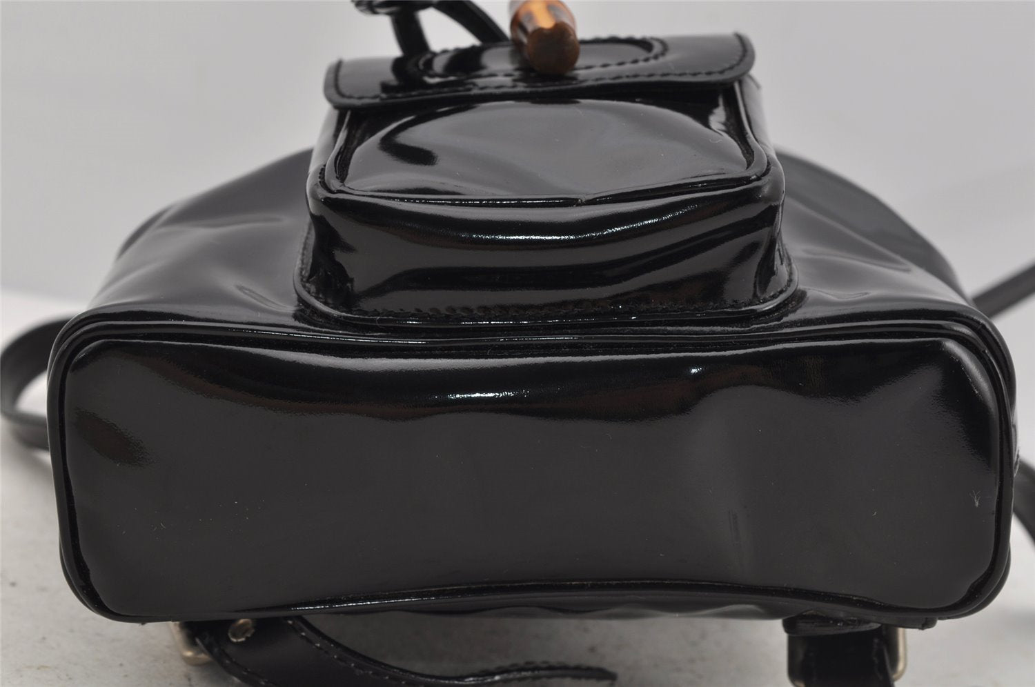 Authentic GUCCI Vintage Bamboo Backpack Purse Enamel Black 3613J