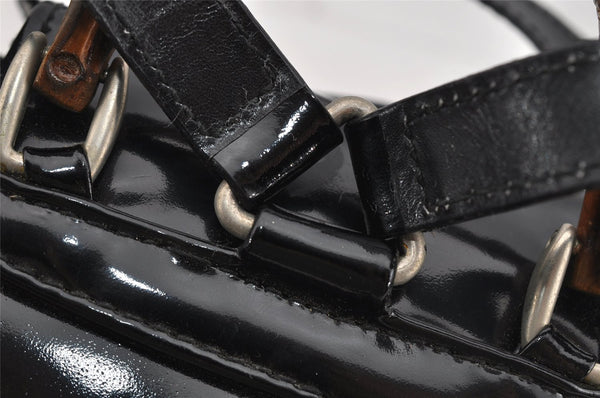 Authentic GUCCI Vintage Bamboo Backpack Purse Enamel Black 3613J