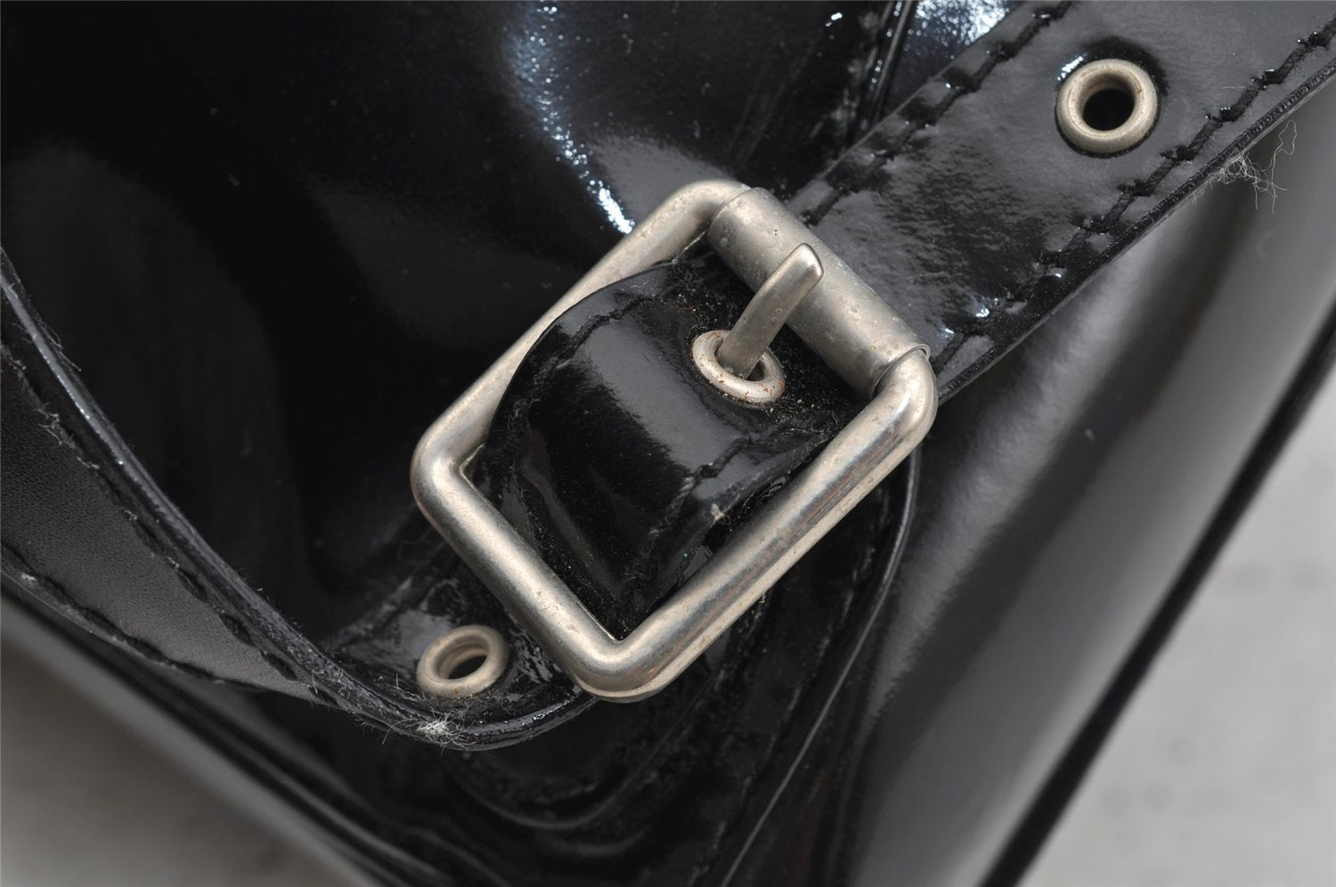 Authentic GUCCI Vintage Bamboo Backpack Purse Enamel Black 3613J