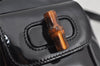 Authentic GUCCI Vintage Bamboo Backpack Purse Enamel Black 3613J