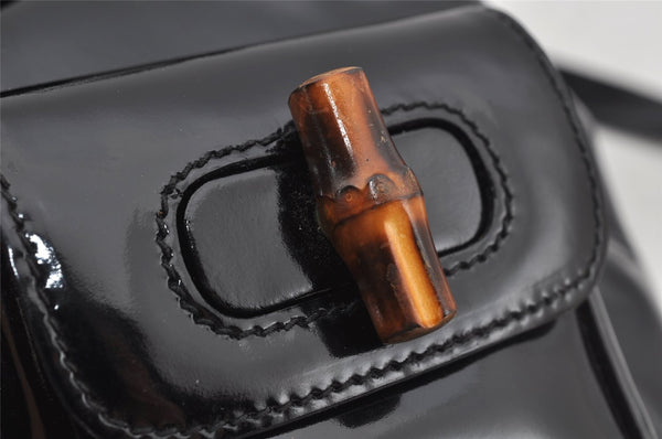 Authentic GUCCI Vintage Bamboo Backpack Purse Enamel Black 3613J