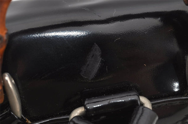 Authentic GUCCI Vintage Bamboo Backpack Purse Enamel Black 3613J