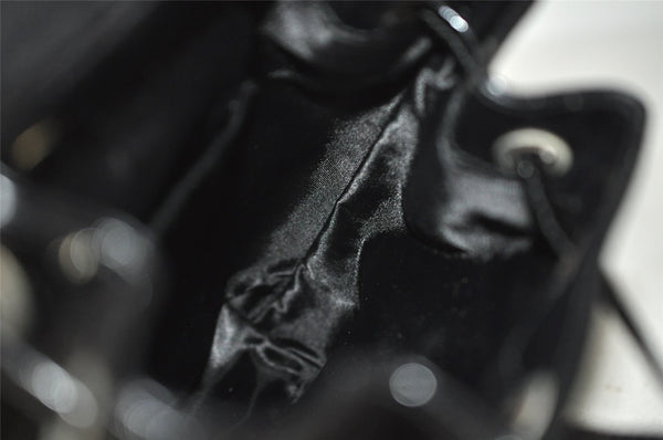 Authentic GUCCI Vintage Bamboo Backpack Purse Enamel Black 3613J