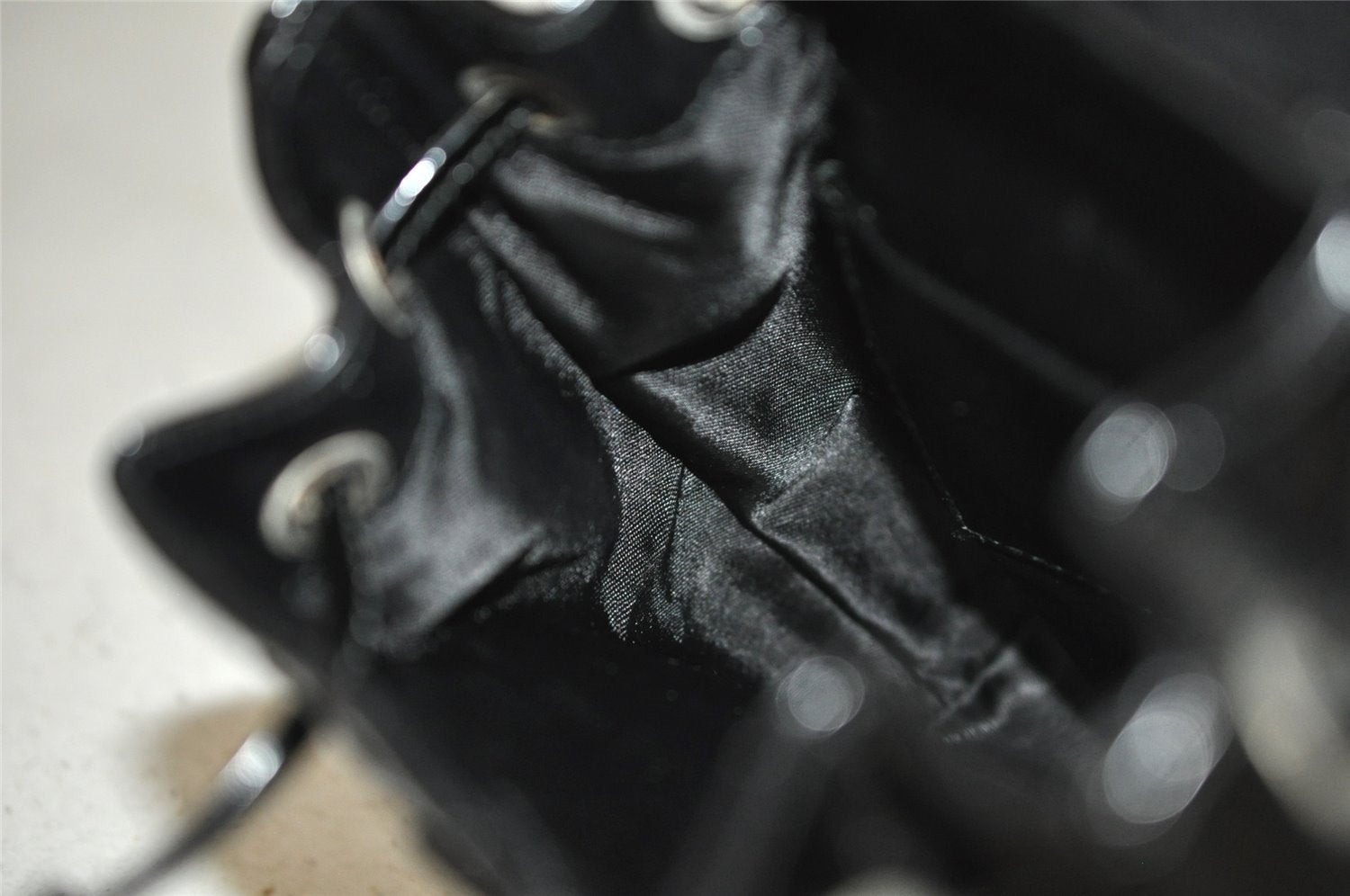 Authentic GUCCI Vintage Bamboo Backpack Purse Enamel Black 3613J