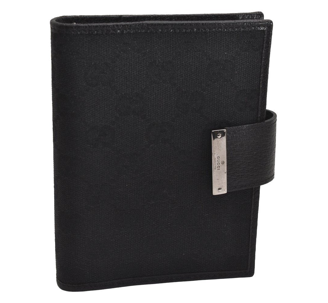 Authentic GUCCI Notebook Cover Purse GG Canvas Leather 115240 Black 3615J