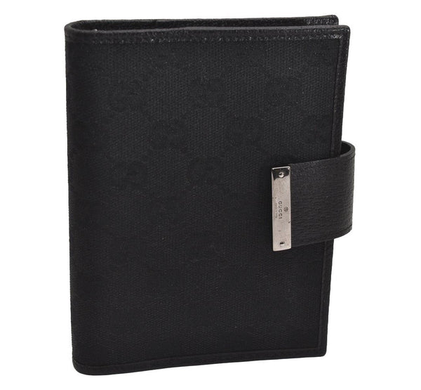 Authentic GUCCI Notebook Cover Purse GG Canvas Leather 115240 Black 3615J