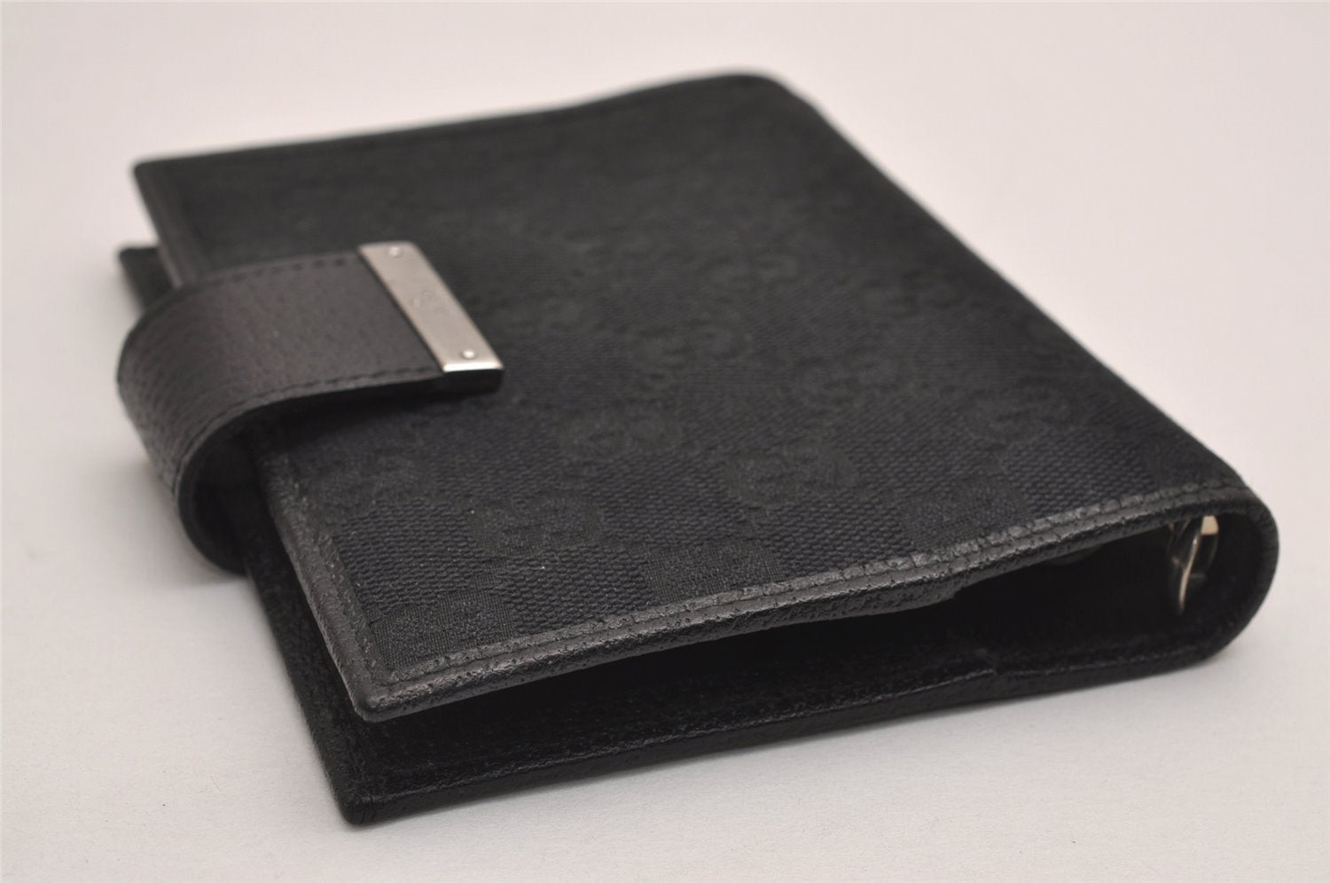 Authentic GUCCI Notebook Cover Purse GG Canvas Leather 115240 Black 3615J