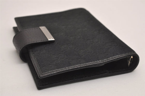 Authentic GUCCI Notebook Cover Purse GG Canvas Leather 115240 Black 3615J