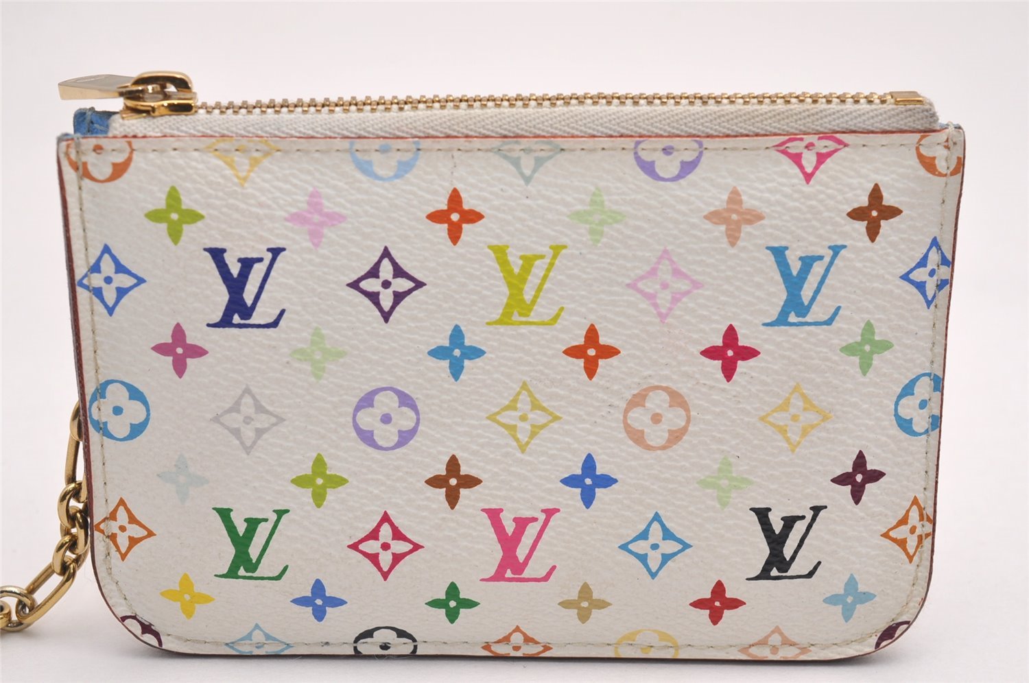 Authentic Louis Vuitton Monogram Multicolor Pochette Cles White Coin Purse 3616J