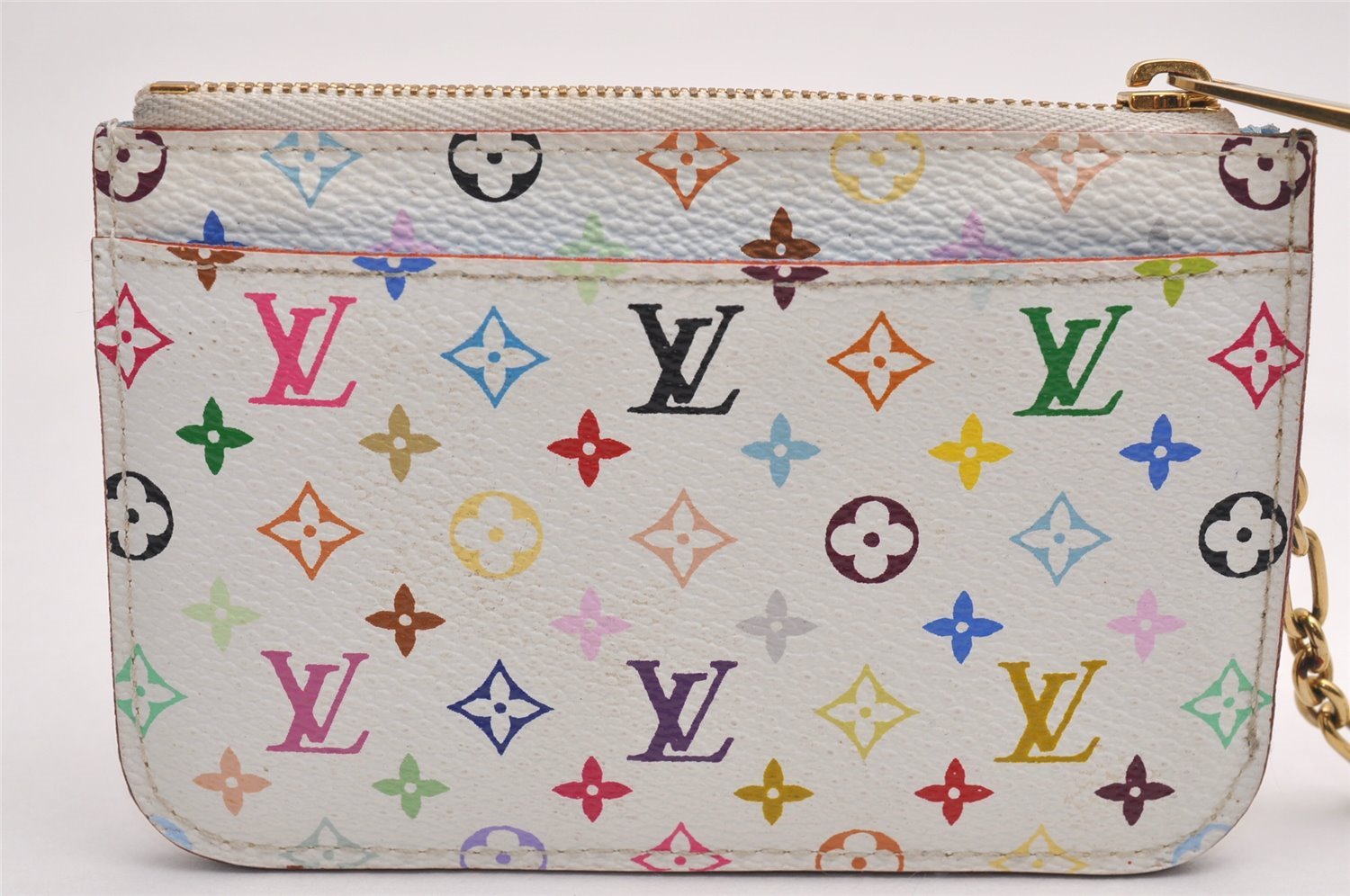 Authentic Louis Vuitton Monogram Multicolor Pochette Cles White Coin Purse 3616J