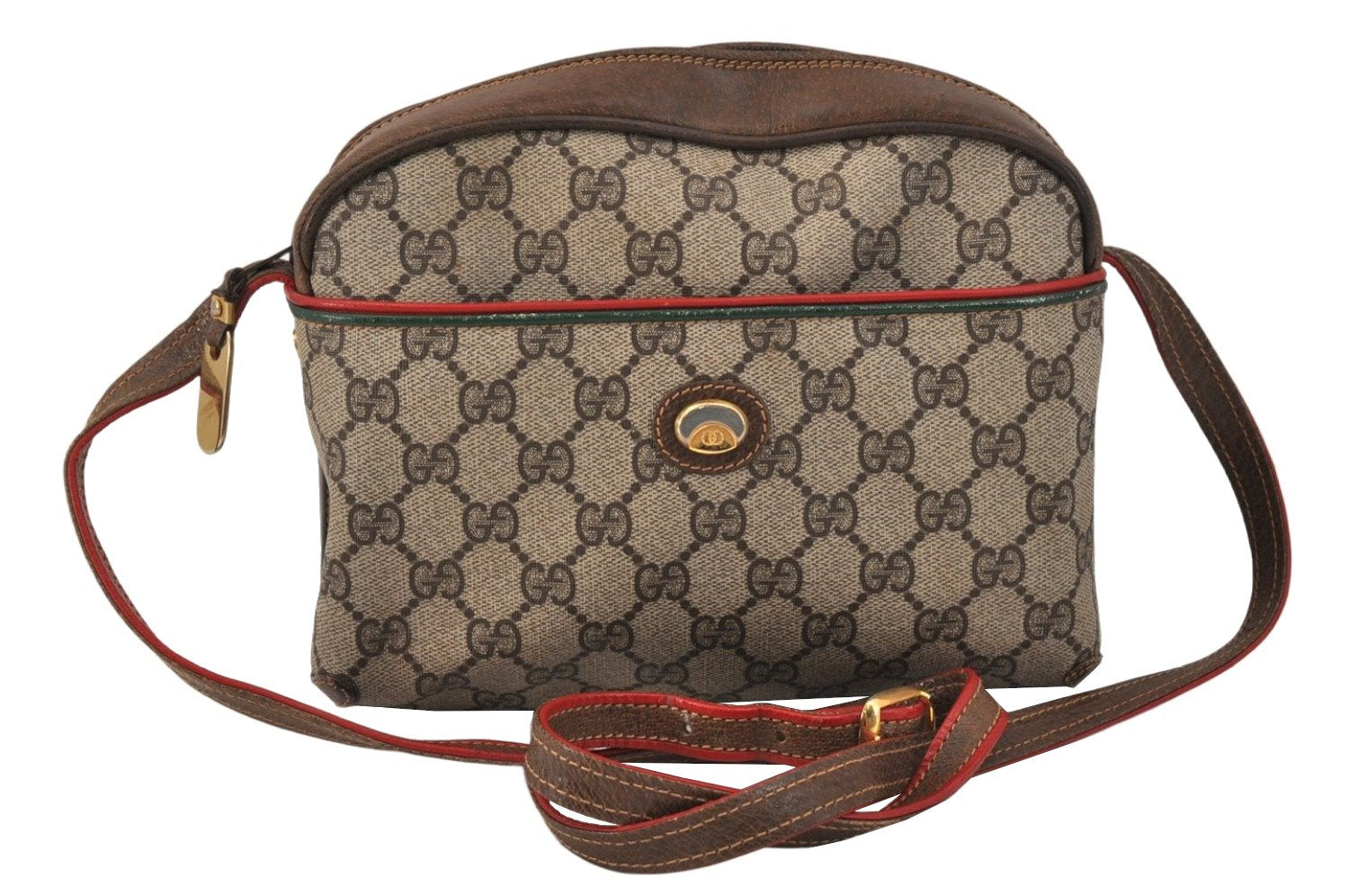 Authentic GUCCI Rigate Line Shoulder Cross Bag Purse GG PVC Leather Brown 3616K