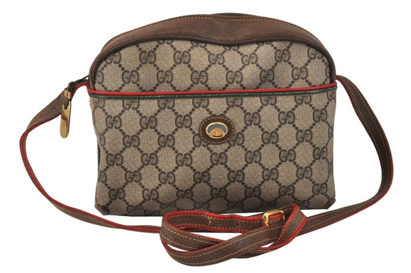 Authentic GUCCI Rigate Line Shoulder Cross Bag Purse GG PVC Leather Brown 3616K