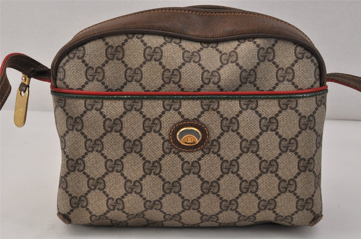 Authentic GUCCI Rigate Line Shoulder Cross Bag Purse GG PVC Leather Brown 3616K