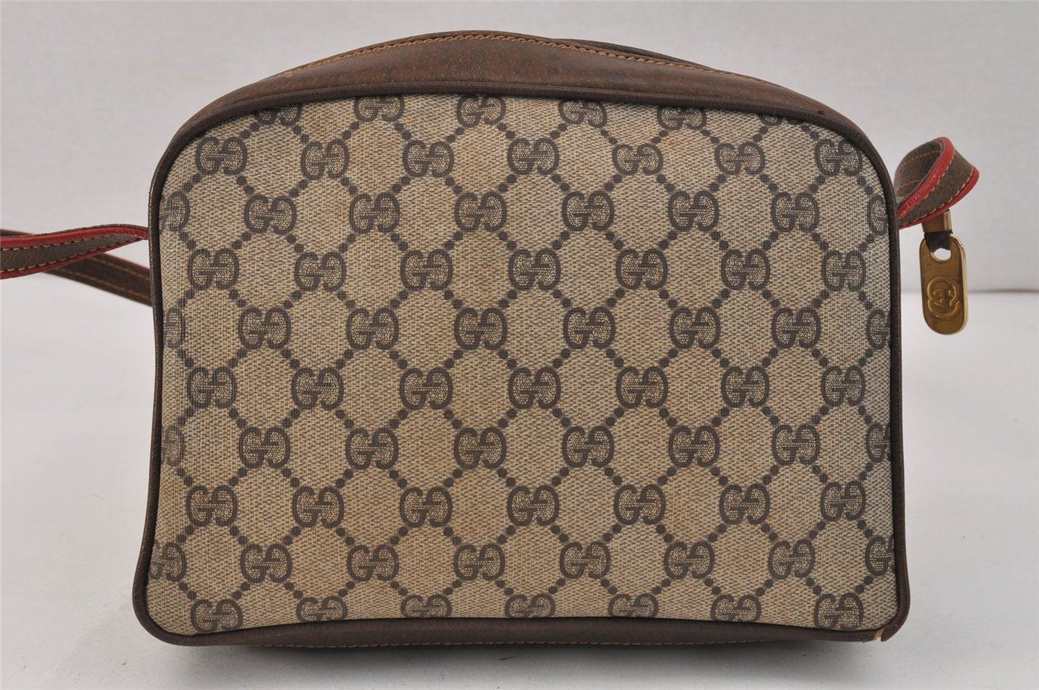 Authentic GUCCI Rigate Line Shoulder Cross Bag Purse GG PVC Leather Brown 3616K