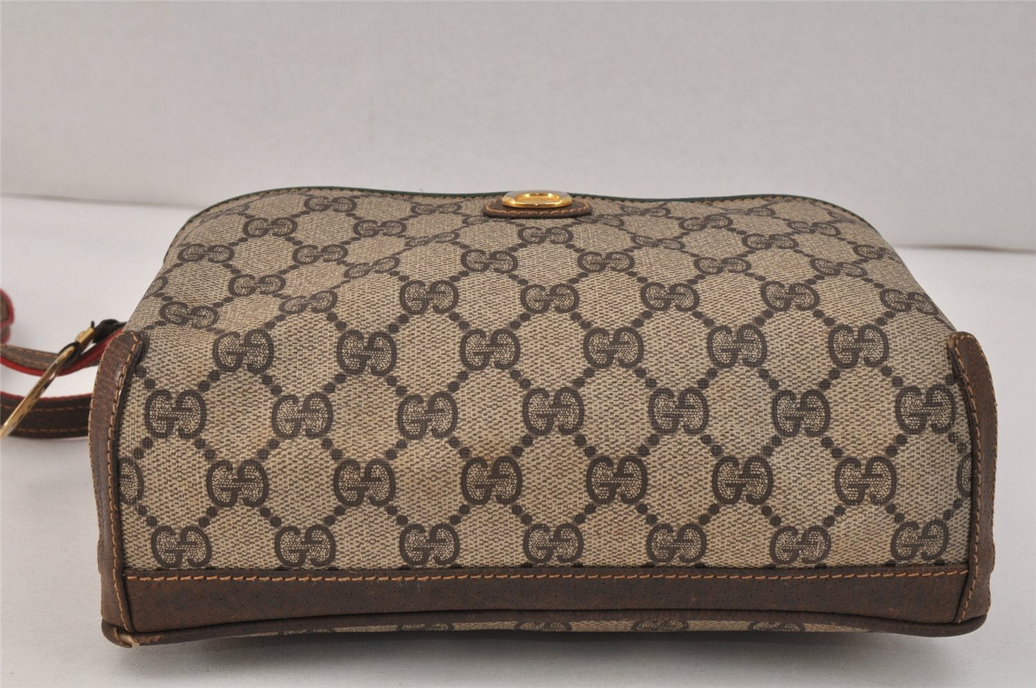 Authentic GUCCI Rigate Line Shoulder Cross Bag Purse GG PVC Leather Brown 3616K