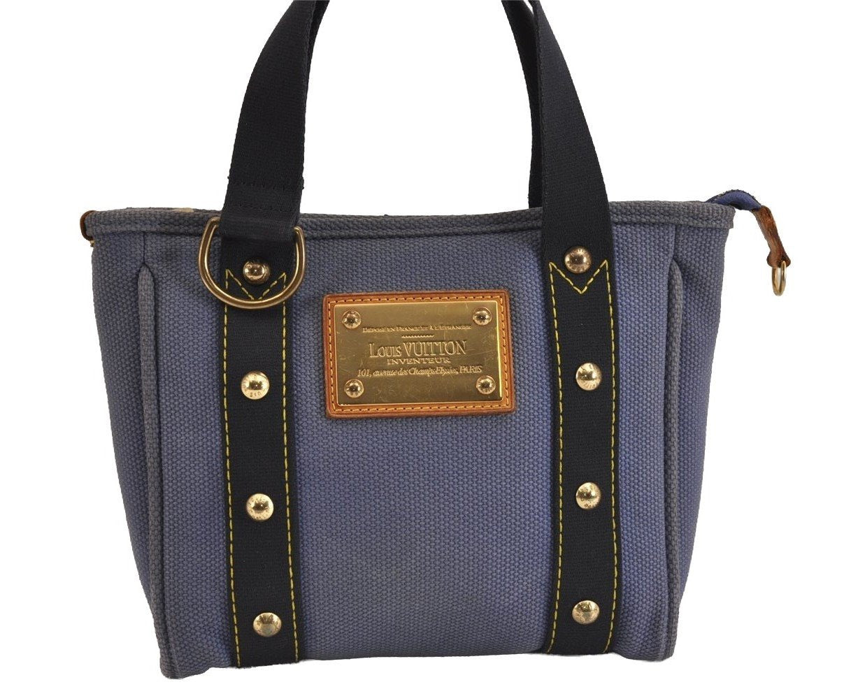 Authentic Louis Vuitton Antigua Cabas PM Hand Bag Blue M40090 LV 3617J