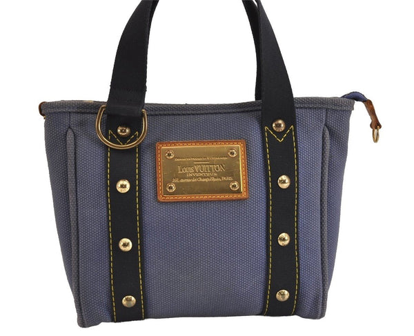 Authentic Louis Vuitton Antigua Cabas PM Hand Bag Blue M40090 LV 3617J