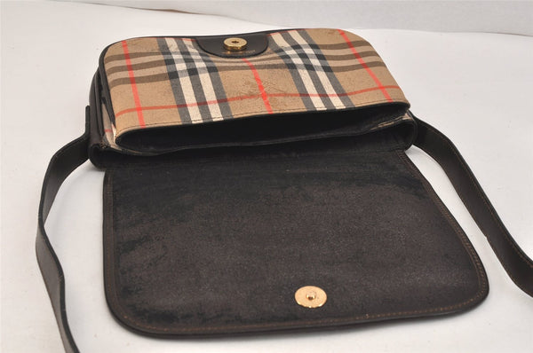 Authentic Burberrys Nova Check Shoulder Bag Canvas Leather Beige Junk 3619K