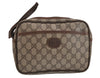 Authentic GUCCI Vintage Clutch Hand Bag Purse GG PVC Leather Brown 3620J