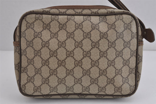 Authentic GUCCI Vintage Clutch Hand Bag Purse GG PVC Leather Brown 3620J