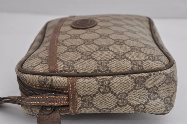 Authentic GUCCI Vintage Clutch Hand Bag Purse GG PVC Leather Brown 3620J