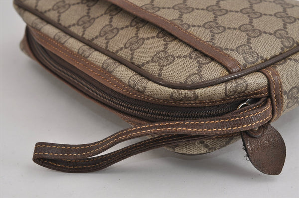 Authentic GUCCI Vintage Clutch Hand Bag Purse GG PVC Leather Brown 3620J